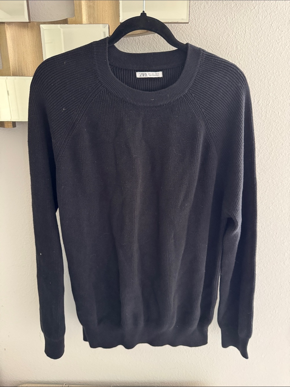 Zara Men's Black Crewneck Knit Sweater